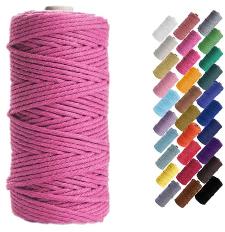 Binwat Macrame Cord Thick Natual Cotton Cord Yarn Macrame Rope Cord Cotton Rope for Wall Hangings, Plant Hangers, DIY Crafts, Home Decorations, Gift Wrapping 3mm x 100m (Pink)