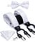 Dubulle Herren Clips Hosenträger und vorgebundene Fliege Set mit Einstecktuch Y-Form verstellbare Hosenträger, C-weiß, M