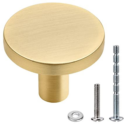 WEAVERBIRD 4PCS Brushed Gold Cabinet Knobs - Round Dresser Drawer Knobs & Kitchen Cabinet Handles