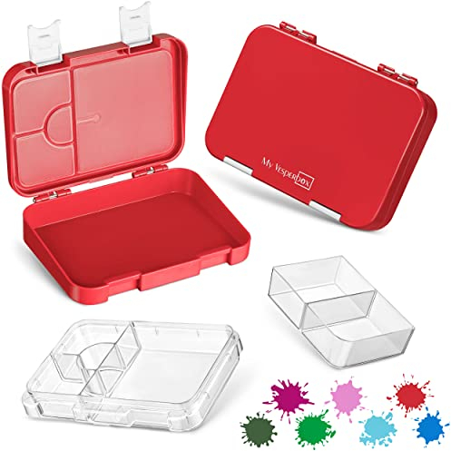 My Vesperbox – Len - Bento Box Kinder - Lunchbox mit 4+2 Fächern - extrem robust – Brotdose – Brotbox ideal für Kindergarten und Schule… (Rot-Weiß)