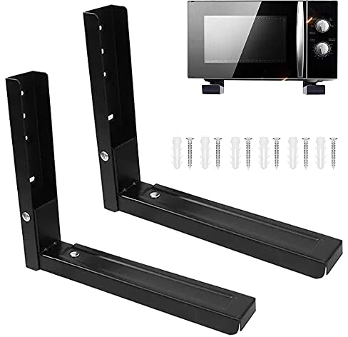2 Pieces Microwave Wall Brackets, Oven Bracket Shelves, Microwave Oven Wall-Mounted Bracket, Foldable Stand with 6 Screws, Suitable for Hanging Microwave Ovens(Black)