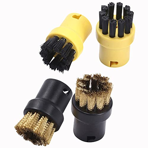 HUAYUWA 4 Pack Hand Tool Nozzle Bristle Brushes Round Cleaning Brushes Replacement for Karcher SC1 SC2 SC3 SC4 SC5 Steam Cleaner Accessories (Yellow+Copper)
