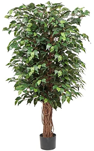 Ficus Benjamini Kunstpflanze, Künstliche Pflanzen Groß, Kunstbaum 123 cm hoch mit 672 Blättern, Ideal für die Esszimmer und Eingangsbereich und Innendekoration