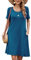 Damen Sommer Tshirt Kleid Locker Rundhals Kurzarm Midi Kleider Elegant Blumen Sommerkleid Knielang Strandkleid Lässig Midikleid Freizeitkleid mit Taschen, A Dunkelblau, M