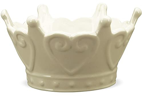 matches21 Krone Pflanzgefäß Schale Deko Gartendeko Keramik Dolomit weiß elfenbeinfarben Blumenschale 1 STK Ø 13x7 cm