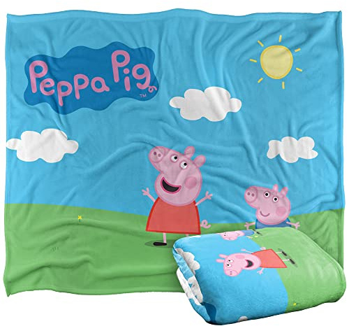 Peppa Pig Silky Touch Kinderdecke, 152 x 127 cm, Peppa and George Sunny Day