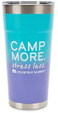 Camco Life is Better at The Campsite 590 ml bemalter Becher | mit hervorragender Wärme-/Eisspeicherung und einzigartigem Design von Camp More Stress Less | Edelstahl in Küchenqualität | Blau/Lila