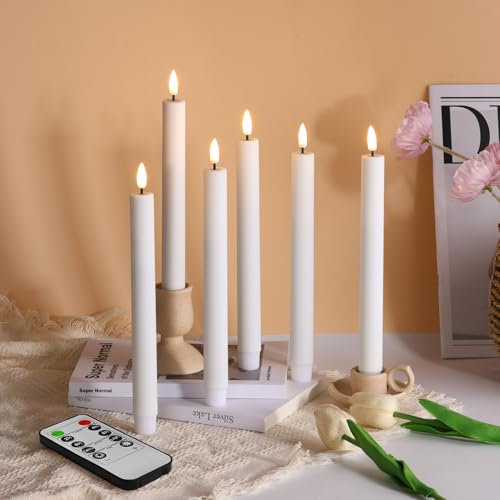 Eywamage White Flameless Taper Candles with Remote, Plastic Flickering Battery LED Candlesticks Set of 6