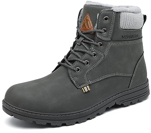 Mishansha Stivali Invernali Uomo Stivaletti da Neve Comode Leggeri Antiscivolo Trekking Boots, Calda Grigio 44