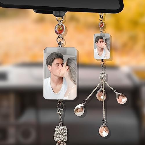 Personalisierte Car Decoration mit Foto und Text Kristall Auto Spiegel Deko Auto Dekoration für Geschenk
