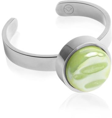 Silber Ring mit Stein in grün • Offener Edelstahlring • Edelstahl & recyceltes Glas • nachhaltiger Halbedelstein-Look • größenverstellbar (min. Ø 16 mm)