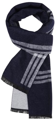 UMIPUBO Schal Herren Herbst und Winter Plaid Männer Herrenschal Warm Weich Winterschal Elegant Business Tartan Herren-Schal 180x30cm (Blaue Streifen)