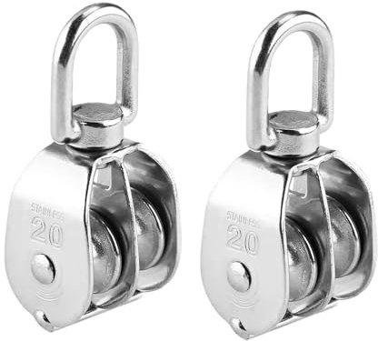 2 PCS M20 Doppel Flaschenzug Edelstahl 304 Umlenkrolle， Blockseilrolle Edelstahl, Umlenkrolle, für Seile von Seilhebern, Schiffen, Yacht，DIY Zubehör