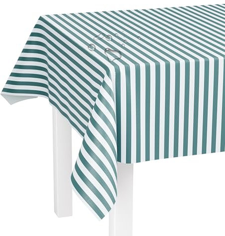 LILENO HOME Tischdecke abwaschbar als Meterware 240x140cm (Schnittkante) in Blockstreifen Aqua Motiv - Wachstuchtischdecke wasserabweisend ideal als Tischtuch o. Tischläufer für Bierzeltgarnitur