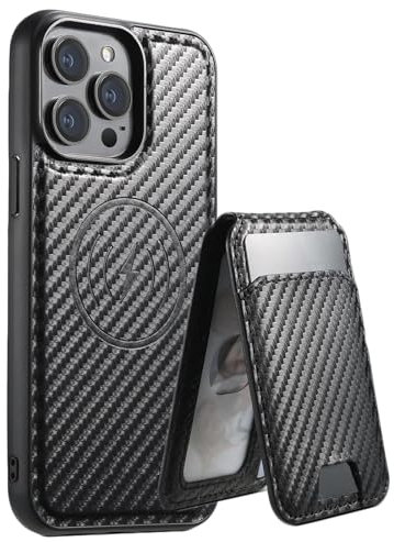 ENTRYX Schlanke Hülle Für iPhone 15 Pro Max/15 Pro/15 Plus/15, Abnehmbarer Kartensteckplatz, Carbonfaser Hülle, Magnetische Kabelloses Laden(15pro max 6.7'')