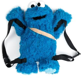 United Labels Sesamstraße Krümelmonster Rucksack 38 cm, 3D Plüsch Rucksack mit verstellbaren Gurten, Plüschtier blau