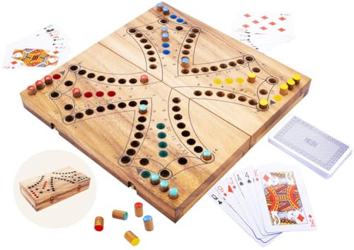 Engelhart - 350261 - Tockspiel aus Holz - 4 Spieler - Ökologische Holzbox - Traditionelles kanadisches Gesellschaftsspiel - Brettspiel mit Karten - 2 bis 4 Spieler