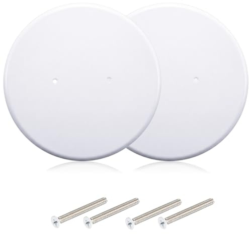 OwnMy 8 Inch Ceiling Cover Plate Round Electrical Box Wall Plates, 2PCS Metal Smoke Detector Covers, Blank Ceiling Hole Covers Plates for 3-1/2 Inch Round/Octagon Boxes, 2.76 Inch Hole Spacing