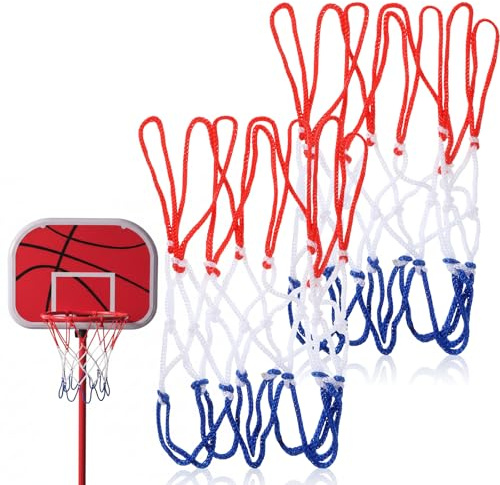 2 Stück Klein Basketballnetz, Basketball Ersatznetz, 8 Schlaufen Mini Ballnetz für den Austausch von Netzen im Innen- und Außenbereich, Dreifarbige Webart (Mini Größe)