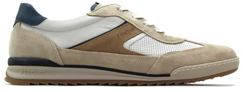 Fluchos - Zapato Deportivo Casual,Sneakers de Cordones,Zapatillas de Piel y Rejilla,Ante,Plantilla Extraible para: Hombre Color: Crema Talla:45