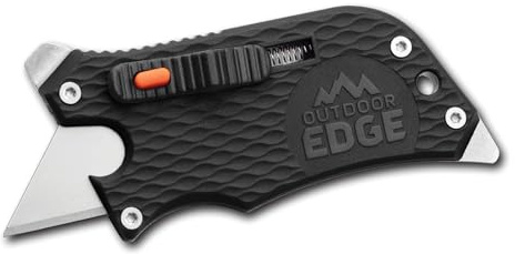 Outdoor Edge SlideWinder - Utility Knife Multitool with Standard Replaceable Razor Blade, Screwdrivers, Prybar, Bottle Opener and Pocket Clip with Locking Auto-Retracting Blade (Black)