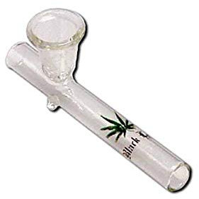 Black Leaf Handpfeife, Glaspfeife, KAWUMM mit Trichterkopf | 100 x 13 mm | Glas, klar | Motiv: Blatt | von bong-discount