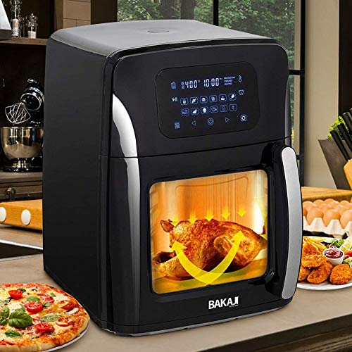 Bakaji Forno Friggitrice ad Aria Calda Frigge Cuoce Griglia Essicca Senza Olio Airfryer Capacità 12Lt Display LED Touch 12 Programmi Timer Regolazione Temperatura Potenza 1800W