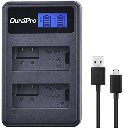 DuraPro LP-E8 LCD Dual USB Battery Charger for Canon LP-E8 Battery; Canon Rebel T2i,T3i,T4i,T5i EOS 550D/650D/700D Kiss X4/X5/X6 Digital Cameras