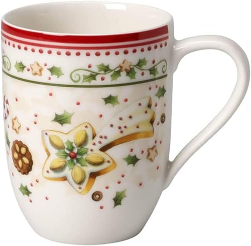 Villeroy & Boch Winter Bakery Delight - Lot de 6 tasses à café avec anse et motifs de Noël - Porcelaine de qualité supérieure - Blanc/rouge/beige - 370 ml