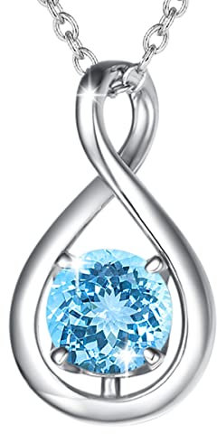 FANCIME 925 Sterling Silber Kette Infinity Anhänger Geburtsstein Kette, Aquamarin Kette, März Geburtsstein, Schmuck Geschenk Für Mutter Frauen