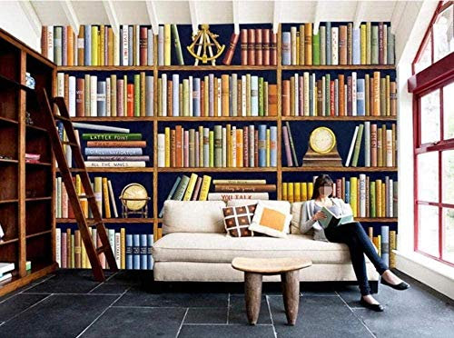 XiuTaiLtd Fototapete 3D Tapete Wallpaper Retro Bücherwand Bücherregal Seiden Tapete Wandtapete Wandbild Wand Schlafzimmer Wohnzimmer Büro Flur Wanddekoration -200x100 CM