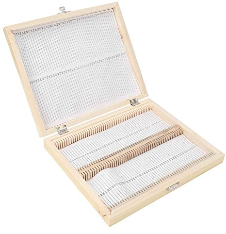 100 Stücke Microscope Slide Box, Holz Rutsche Aufbewahrungsbox Biologie Objektträger Halter Wissenschaftliche Objektträger Box mit Nummerierten Slots für Vorbereitete Objektträger