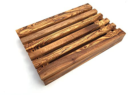 Brotschneidebrett mit Krümelfach rechteckig 30 cm, Set wählbar mit oder ohne Brotmesser, aus Olivenholz in Handarbeit, Geschenk. (Brotschneidebrett)