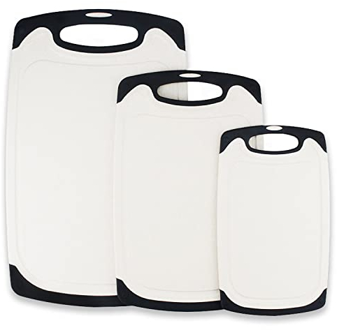 KLEX EcoWheat Schneidebrett für die Küche (3er-Set), BPA-frei, lebensmittelechtes Weizenstroh, PP-Material, Schneidebretter in 3 Größen, rutschfestes Design mit einfachem Griff, Weiß
