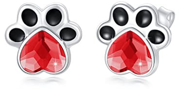 Pfoten Ohrstecker 925 Sterling Silber Hundepfote Paw Print Tier Ohrringe Hypoallergene Geschenk Schmuck für Damen Mädchen (Rot)