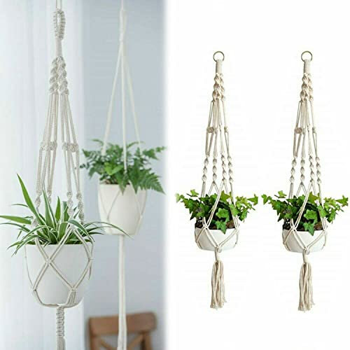 2 Pack Macrame Plant Hangers,Indoor Outdoor Macrame Plant pot Cotton Rope Hanger