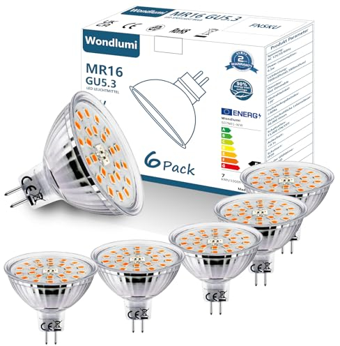Wondlumi LED Leuchtmittel 12V GU5.3 LED Lampe 6.5w Warmweiß 2700K Glühbirnen Ersatz für 60W MR16 Birnen 12V AC/DC, Nicht Dimmbar 6er Pack