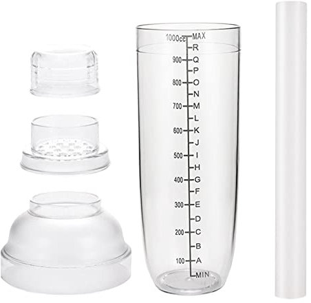 Teksome Bartender Shaker - Bar Shaker Set with Lemon Hammer - Upgraded Shaker with Scale and Strainer Top, Clear Cocktail Shaker Measuring Jigger for Bar Home