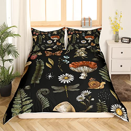 richhome Aquarell Muhsroom Bettbezug 135x200 Retro Hippie Daisy Wilde Libelle Bettwäsche Set Outdoor Blätter Blumen Natürliche Motte Tröster Bezug mit 1 Kissenbezug
