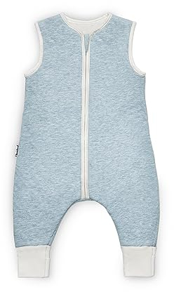 Ehrenkind® Ganzjahres-Schlafsack mit Füßen Wollfüllung | 100% Bio-Baumwolle mit 100% Wolle Füllung Baby-Schlafsack | Oeko-TEX | Hellblau Melange 90