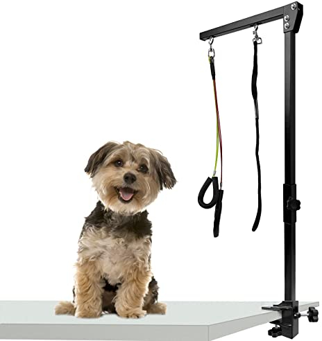 JOIEYOU Hundefrisiertischarm, Höhenverstellbar Haustier Fellpflegearm, Faltbarer Tierpflegearm mit Klemme, Hunde Zubehör für Hunde Trimmtisch, Hundefriseur Tisch, Haustier Frisiertisch