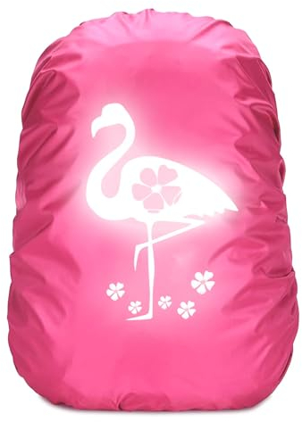 TaimeiMao Flamingo Schulranzen Regenschutz,Regenschutz Schulranzen Flamingo,Rucksack Überzug Reflektierend,Regenschutz Schulranzen Step by Step,Rucksack Überzug Reflektierend für Mädchen Kinder