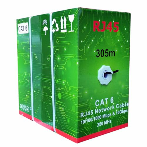 JUSTOP 305M CAT6 Ethernet Cable Reel UTP Network Solid Core CCA 1000 Feet Indoor & Outdoor 23AWG CAT 6 Networking LAN Lead Roll In Pull-Box (305m) (Black)