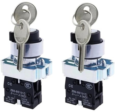 Gebildet Interruttore a Chiave 2Posizioni Mantenute 1NO Interruttore a Chiave Rotativo con Blocco 10A 440V XB2-10Y/21.(2 Posizioni Mantenute)