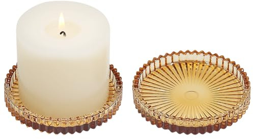 Vixdonos 3.8 Inch Glass Pillar Candle Holder Set Pack 2 Gear Round Plate Serrated Candle Stand for Table Centerpieces,Party, Wedding and Home Decor