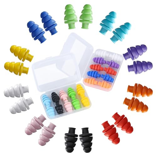 Ear Plugs for Sleeping Noise Cancelling, 10 Pairs Reusable Earplugs for Sleeping, Concert, Travel, Work,Snoring, 10 Colors, 33dB SNR