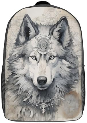 3D Schulrucksack White Wolf Rucksack Kinder Schulmaterial, Drucken Backpack Tasche,Deuter Rucksack Kinderrucksack Jungen Schulrucksack Mädchen Teenager 17inch