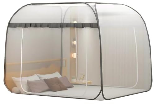 CUTTE Moskitonetz für Bett, Pop-Up Betthimmelzelt mit Boden Tragbar Installationsfrei All-in-One-Moskitonetz Bettnetz Traumzelte Hängende Moskiton,Gray,150x200cm