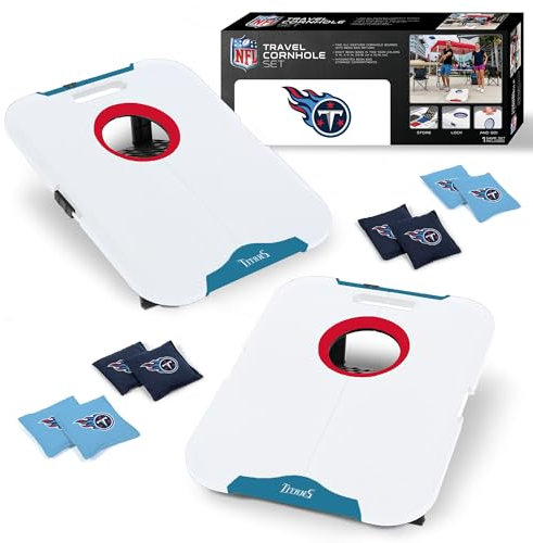Wild Sports NFL Tennessee Titans Pro Football Allwetter Cornhole Set - Travel Bean Bag Toss Set Includes 8 Bean Bags