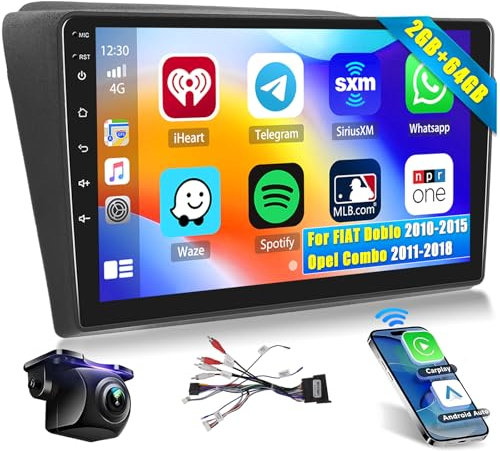 Hikity [2+64GB] Android 15 Autoradio, Wireless CarPlay Android Auto, für FIAT Doblo 2010-2015/Opel Combo 2011-2018 Radio, 9 Bildschrim Auto Radio, Bluetooth, Mirror Link, GPS WiFi FM RDS SWC EQ